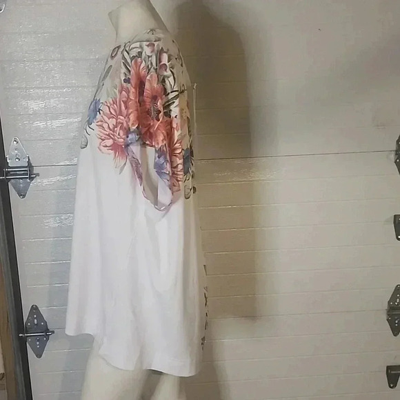 JANE DELANCEY TOP WHITE FLORAL KNIT BOHO TUNIC RELAXED - Picture 4 of 5